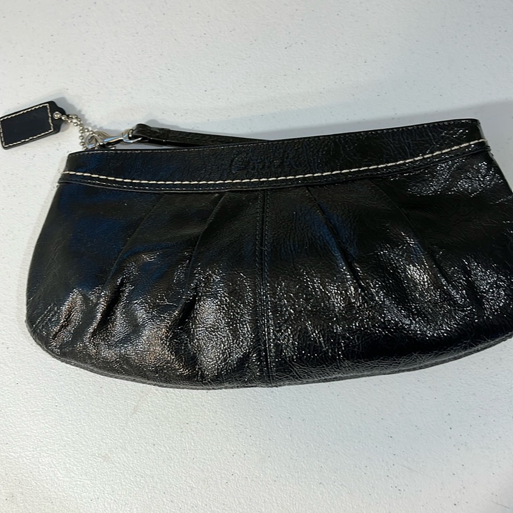 Coach Black Patent Leather Clutch Wristlet Bag